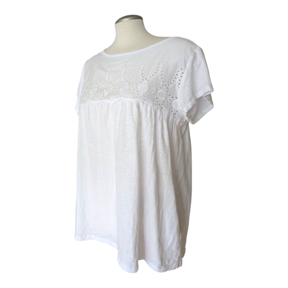 Jachs Girlfriend White Cotton Short Sleeved Eyelet Flowy Blouse Large